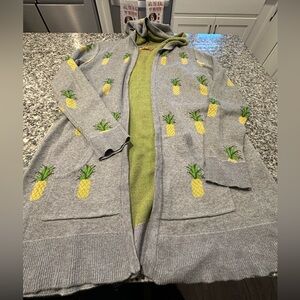 Belldini Women's Pineapple print Hooded Cardigan Sweater Size Large
